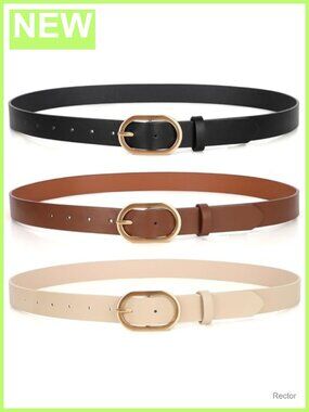3 Pack Plus Size Women's Faux Leather Belts with Gold Buckle